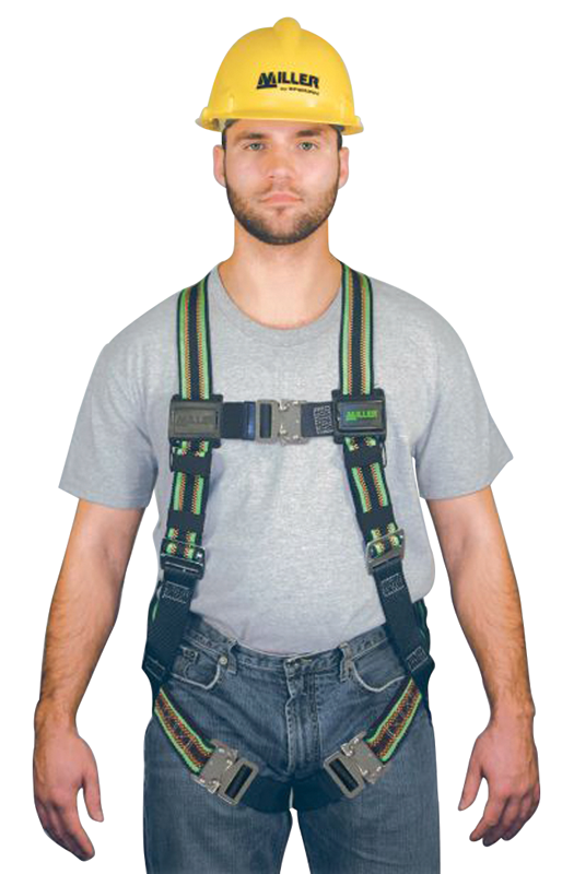 Miller Duraflex Ultra Harness w/Duraflex Stretchable Webbing; Friction Buckle Shoulder Straps & Quick Connect Leg & Chest Straps - Caliber Tooling