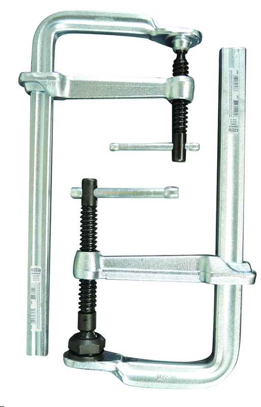 Economy L Clamp - 6" Capacity - 4-3/4" Throat Depth - Standard Pad - Profiled Rail, Spatter resistant spindle - Caliber Tooling