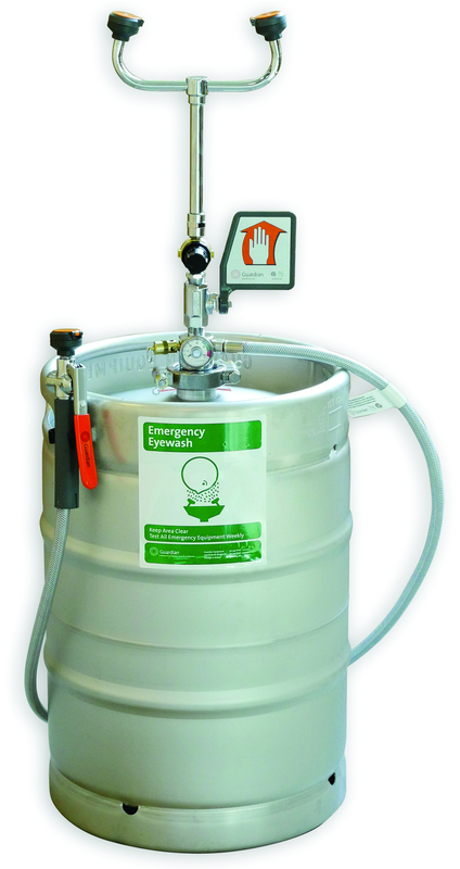 Guardian self-contained eyewash/drench hose unit is ideal for use in low traffic areas, and where a continuous supply of potable water is unavailable for plumbed units. 15 gallon pressurized unit is ideal for floor placement near any hazard. - Caliber Tooling