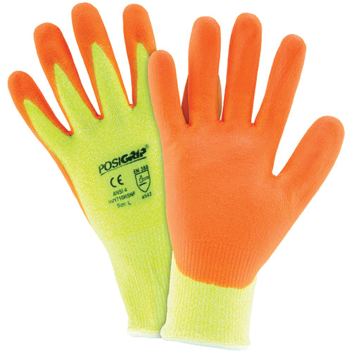 Hi Vis 10 Gauge Yellow HPPE Shell w/ Orange Foam Nitrile Palm Cut Resistant Gloves 2XL - Caliber Tooling