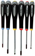 6 Piece - Ergo Handle Screwdriver Set - Includes: #1 x 4; #2 x 4 Phillips; #1 x 4; #2 x 4 Pozidriv; 9/64 x 3; 7/32 x 4 Slotted Cabinet - Caliber Tooling