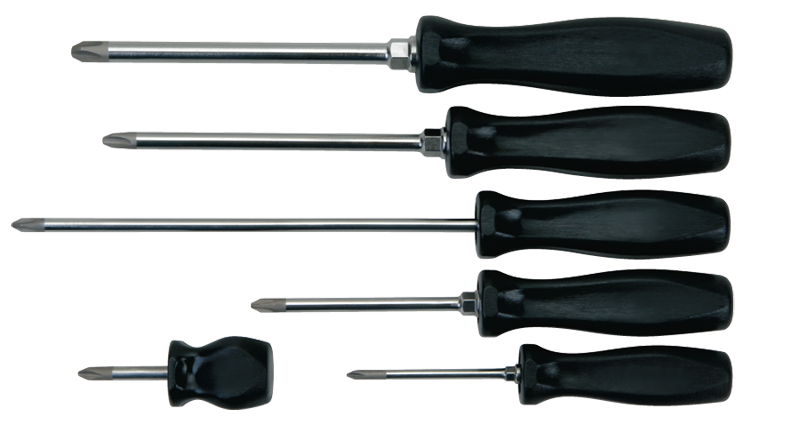 6 Piece - Phillips® Screwdriver Set - Includes: 6-1/4 #1; 7-5/16 #2; 12 #2; 10-1/2 #3; 10-3/4 #4; 3-1/2 #2 - Caliber Tooling