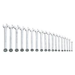 Snap-On/Williams Metric Combination Wrench Set -- 18 Pieces; 12PT Satin Chrome; Includes Sizes: 7; 8; 9; 10; 11; 12; 13; 14; 15; 16; 17; 18; 19; 20; 21; 22; 23; 24mm - Caliber Tooling