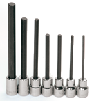 7 Piece - #9320551 - 1/8; 5/32; 3/16; 7/32; 1/4; 5/16; 3/8" - 3/8" Drive - Socket Drive Extra Long Hex Bit Set - Caliber Tooling