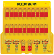 Padllock Wall Station - 22 x 22 x 1-3/4''-With (20) 1106 Aluminum Padlocks - Caliber Tooling