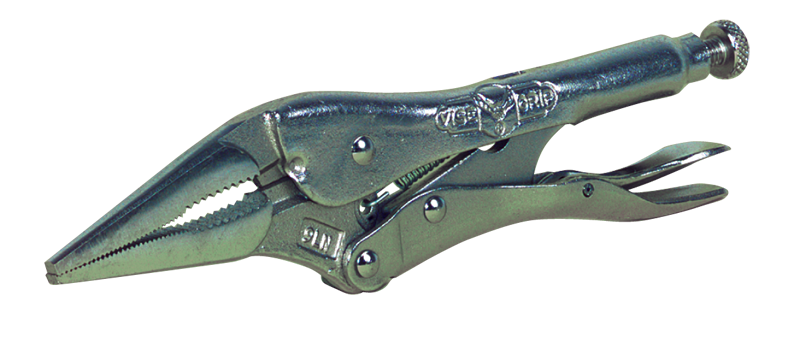 Long Nose Locking Pliers with Wire Cutter -- #9LN Plain Grip 3'' Capacity 9'' Long - Caliber Tooling