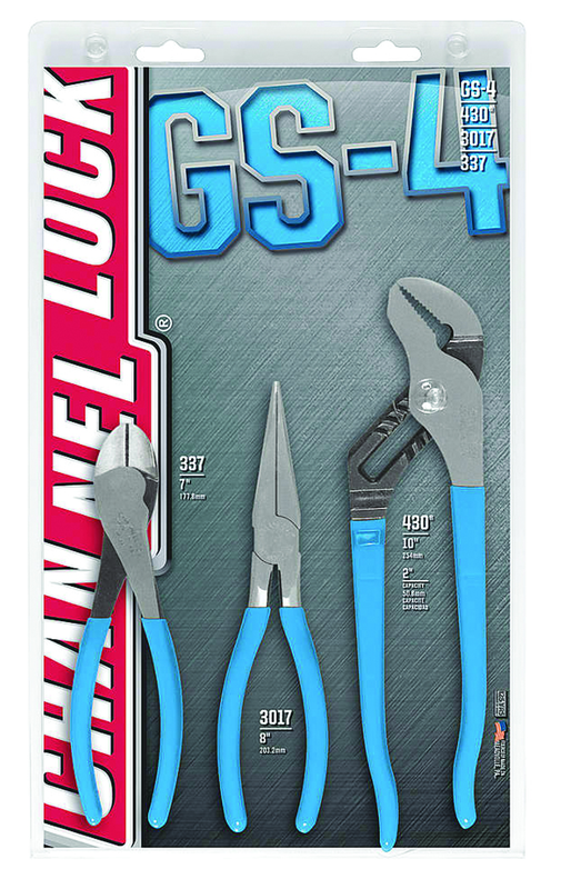 Channellock Combo Pliers Set -- #GS4; 3 Pieces; Includes: 7-1/2" Long Nose; 7" Cutting; 10" Tongue & Groove - Caliber Tooling