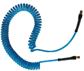 #PUE1425BT - 1/4 MPT x 25 Feet - Transparent Blue Polyurethane - 2 Swivel Fitting(s) - Self-Storing Hose - Caliber Tooling