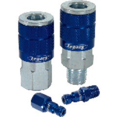 Model A72452C–1/4″ Body × 1/4″ NPT (3 pieces) - Blue Automotive Coupler & Plug Kit - Caliber Tooling