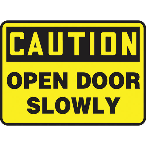 Sign, Caution Open Door Slowly, 7″ × 10″, Aluminum - Caliber Tooling