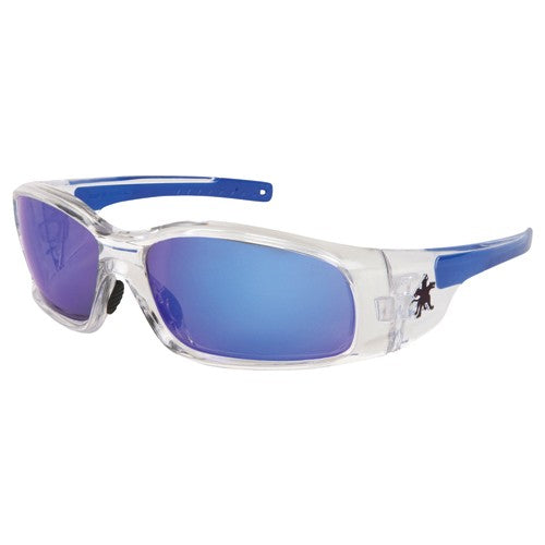 Safety Glasses - Blue Mirror Lens - Clear Frame SR1 Style - Caliber Tooling