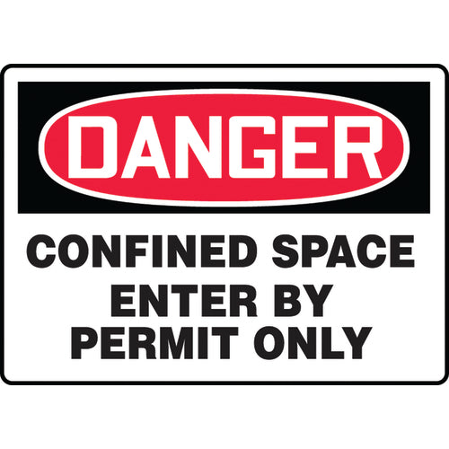 Sign, Danger Confined Space Enter By Permit Only, 10″ × 14″, Plastic - Caliber Tooling