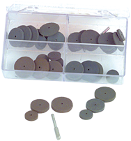 #707 Resin Bonded Rubber Kit - Small Wheel & Mandrel - Various Shapes - Equal Assortment Grit - Caliber Tooling