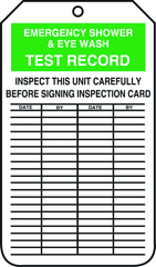 Inspection Record Tag, Emergency Shower & Eye Wash Test Record, 25/Pk, Plastic - Caliber Tooling