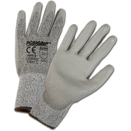 HPPE High Performance Yarn Shell, Gray Polyurethane Palm Cut Resistant Gloves Large - Caliber Tooling