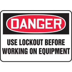 Sign, Danger Use Lockout Before Working On Equipment, 10″ × 14″, Plastic - Caliber Tooling