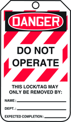 Lockout Tag, Danger Do Not Operate, 25/Pk, Plastic - Caliber Tooling