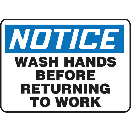 Sign, Notice Wash Hands Before Returning To Work, 7″ × 10″, Plastic - Caliber Tooling