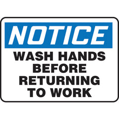 Sign, Notice Wash Hands Before Returning To Work, 7″ × 10″, Aluminum - Caliber Tooling