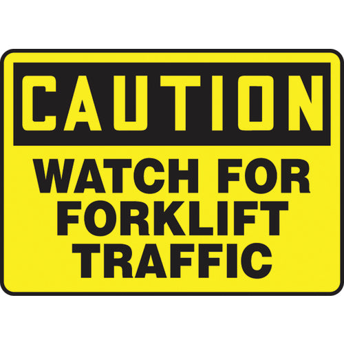 Sign, Caution Watch For Forklift Traffic, 10″ × 14″, Plastic - Caliber Tooling