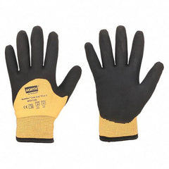 Size 8M Gloves-Cold Grip Plus 5 Hi-Viz orange shell, black foam PVC 3/4 coating. ANSI Level 4 cut protection - Caliber Tooling