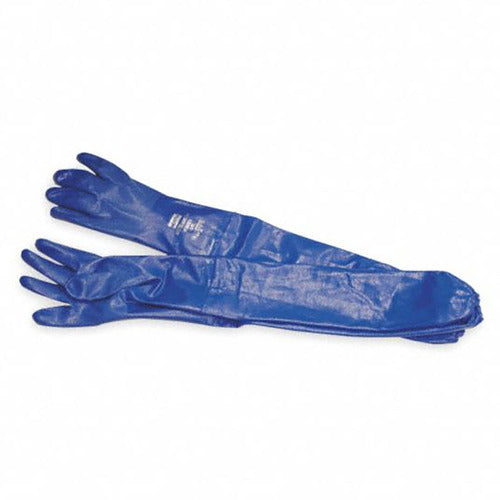 ‎Size 10 Gloves-Nitri-Knit - dipped nitrile glove - interlock knitted liner - 26″ (60cm) total length - rough grip - elastic sleeve attached - blue. 6 pairs per bag, 12 bags per case. - Caliber Tooling