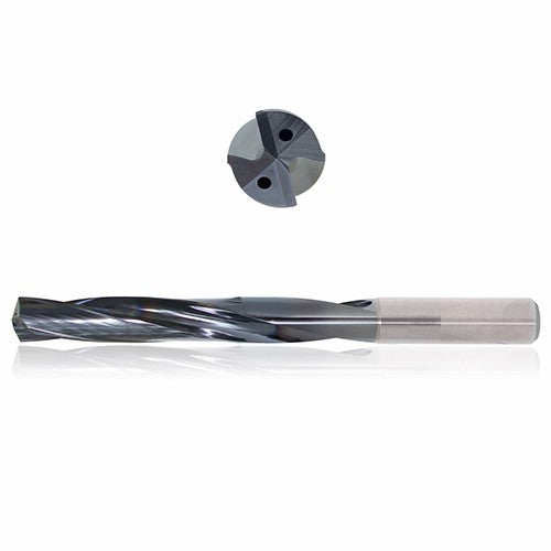 0.4375 mm Dia. × 12 mm Shank × 215 mm Flute Length × 265 mm OAL, 16xD, 135°, Sistral, 2 Flute, Coolant Thru, h6, Cylindrical, Solid Carbide Drill