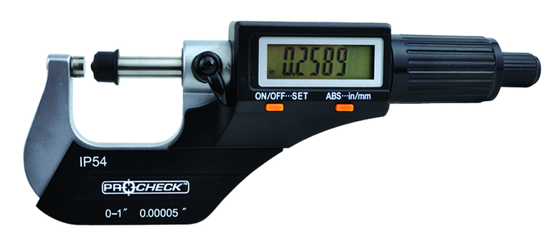 IP54 Electronic Micrometer - 0-1"/25.4mm Range - .00005"/.001mm Resolution - Output S4 Connector - Caliber Tooling