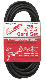 #48-76-4025 - Fits: Most Milwaukee 3-Wire Quik-Lok Cord Sets @ 25' - Replacement Cord - Caliber Tooling