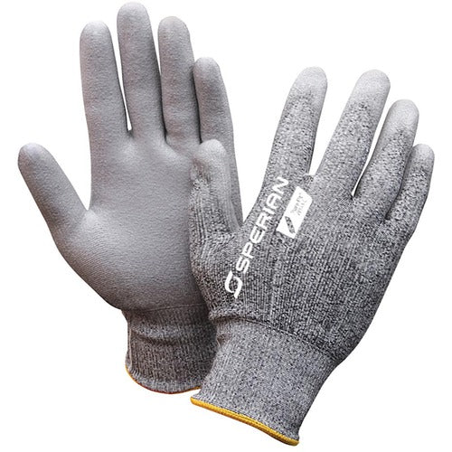 Small Gloves-Pure Fit - 13 Cut Lightweight Gray Cut Resistant High Performance Polyethylene (HPPE) Fiber Shell With Gray Polyurethane Palm And Fingertip Coating - Caliber Tooling