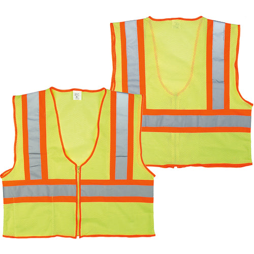 ‎Class 2 Mesh Vest; Contrasting Color Strip, Zipper Closure, Inside Pocket - 2XL - Caliber Tooling