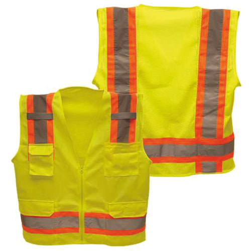 ‎Class 2 Hi-Vis Vest; DOT Strips, Zipper Closure, 6 Pockets - 3XL - Caliber Tooling