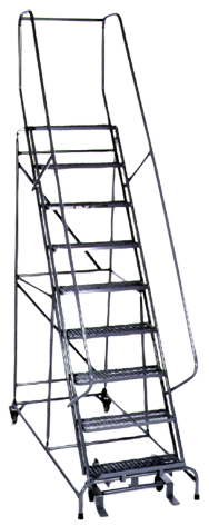 Model 1000; 9 Steps; 32 x 65'' Base Size - Steel Mobile Platform Ladder - Caliber Tooling