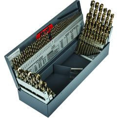 114 Pc. 3 in 1 (1/16" - 1/2" by 64ths / 1-60 / 1mm thru 13mm x.5mm) Cobalt Bronze Oxide Jobber Drill Set - Caliber Tooling