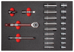 Proto® Foamed  3/8" Drive 22 Piece Socket Set w/ Precision 90 Pear Head Ratchet - Full Polish -6 Point - Caliber Tooling