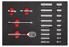 Proto® Foamed  3/8" Drive 22 Piece Socket Set w/ Classic Pear Head Ratchet - Full Polish - 6 Point - Caliber Tooling