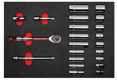 Proto® Foamed 3/8" Drive 22 Piece Socket Set w/ Precision 90 Pear Head Ratchet- Full Polish- 12 Point - Caliber Tooling