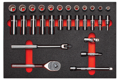 Proto® Foamed 3/8" Drive 29 Piece Combination Socket Set w/ Classic Pear Head Ratchet - Full Polish - 12 Point - Caliber Tooling