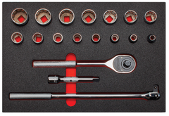 Proto® Foamed 1/2" Drive 18 Piece Socket Set w/ Classic Pear Head Ratchet - Full Polish - 12 Point - Caliber Tooling