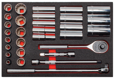 Proto® Foamed 1/2" Drive 30 Piece Socket Set w/ Classic Pear Head Ratchet - Full Polish - 12 Point - Caliber Tooling