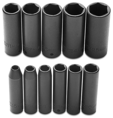 Proto® 1/4" Drive 11 Piece Metric Deep Impact Socket Set - 6 Point - Caliber Tooling