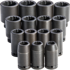 Proto® 3/4" Drive 15 Piece Deep Metric Impact Socket Set - 12 Point - Caliber Tooling