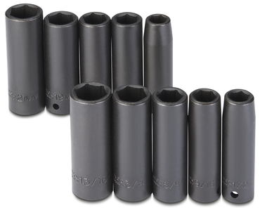 Proto® 1/2" Drive 10 Piece Fractional & Metric Impact Socket Set - 6 Point - Caliber Tooling