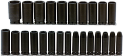 Proto® 1/2" Drive 25 Piece Metric Deep Impact Socket Set - 6 Point - Caliber Tooling