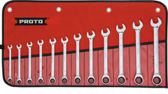 Proto® 12 Piece Full Polish Metric Combination Non-Reversible Ratcheting Wrench Set - 12 Point - Caliber Tooling