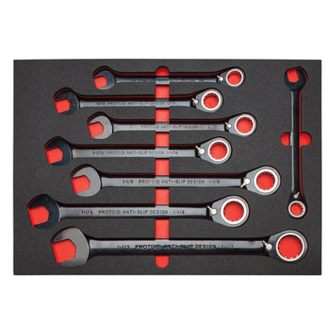 Proto® Foamed 20 Piece Reversible Ratcheting Combination Wrench Set - Black Chrome- Spline - Caliber Tooling