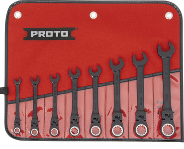 Proto® 8 Piece Black Chrome Combination Locking Flex-Head Ratcheting Wrench Set - Spline - Caliber Tooling