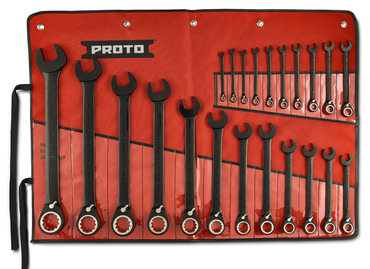 Proto® 22 Piece Black Chrome Reversible Combination Ratcheting Wrench Set - Spline - Caliber Tooling