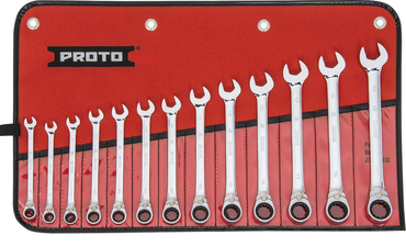 Proto® 13 Piece Full Polish Metric Combination Reversible Ratcheting Wrench Set - 12 Point - Caliber Tooling