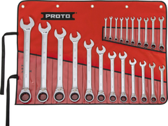 Proto® 22 Piece Full Polish Metric Combination Reversible Ratcheting Wrench Set - 12 Point - Caliber Tooling